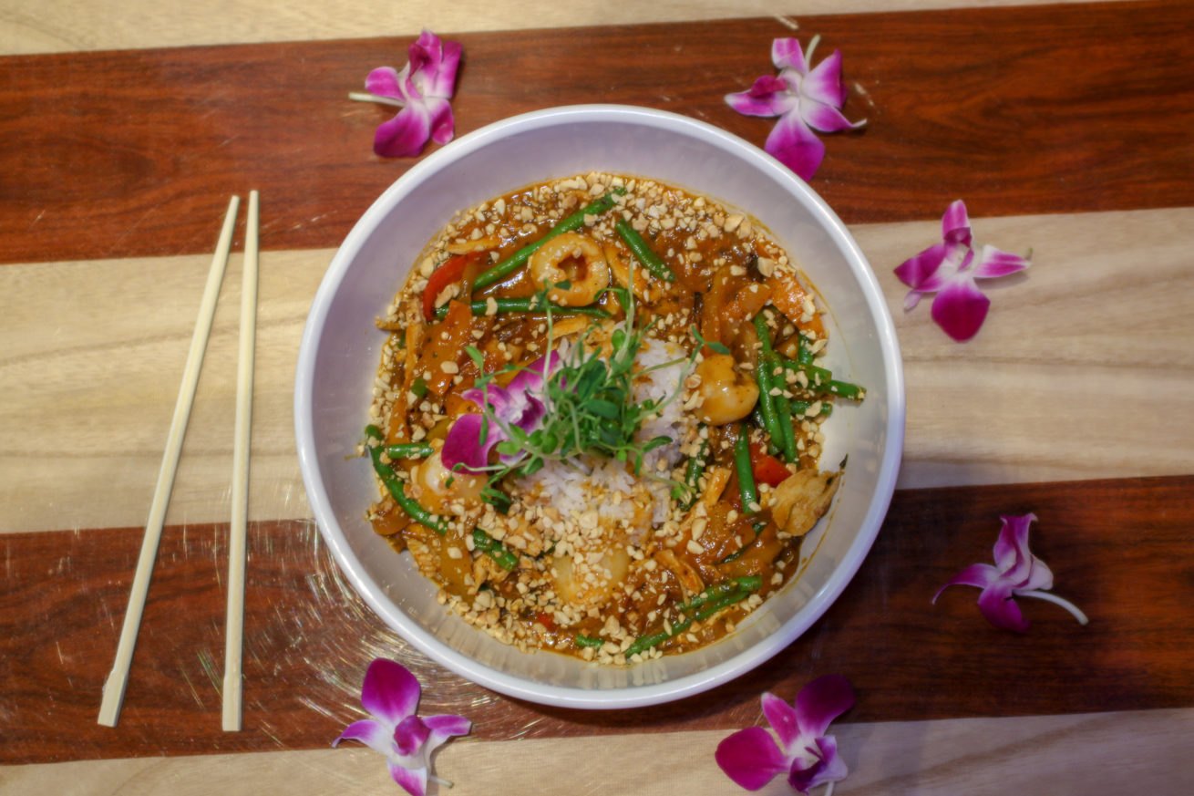 Nalu Pacific-inspired bowl with orchids
